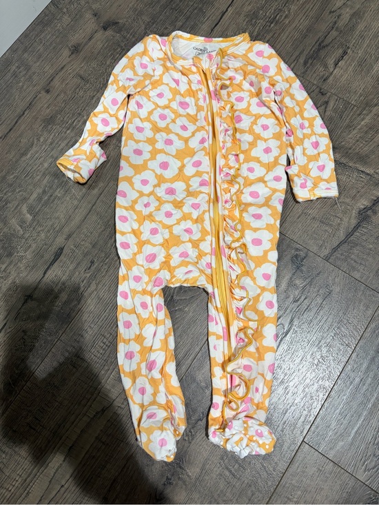 Caden Lane Other - Caden Lane Yellow, White & Pink Floral Ruffle Zip Baby Footie